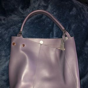 Vegan leather bucket bag dusty purple gold details
